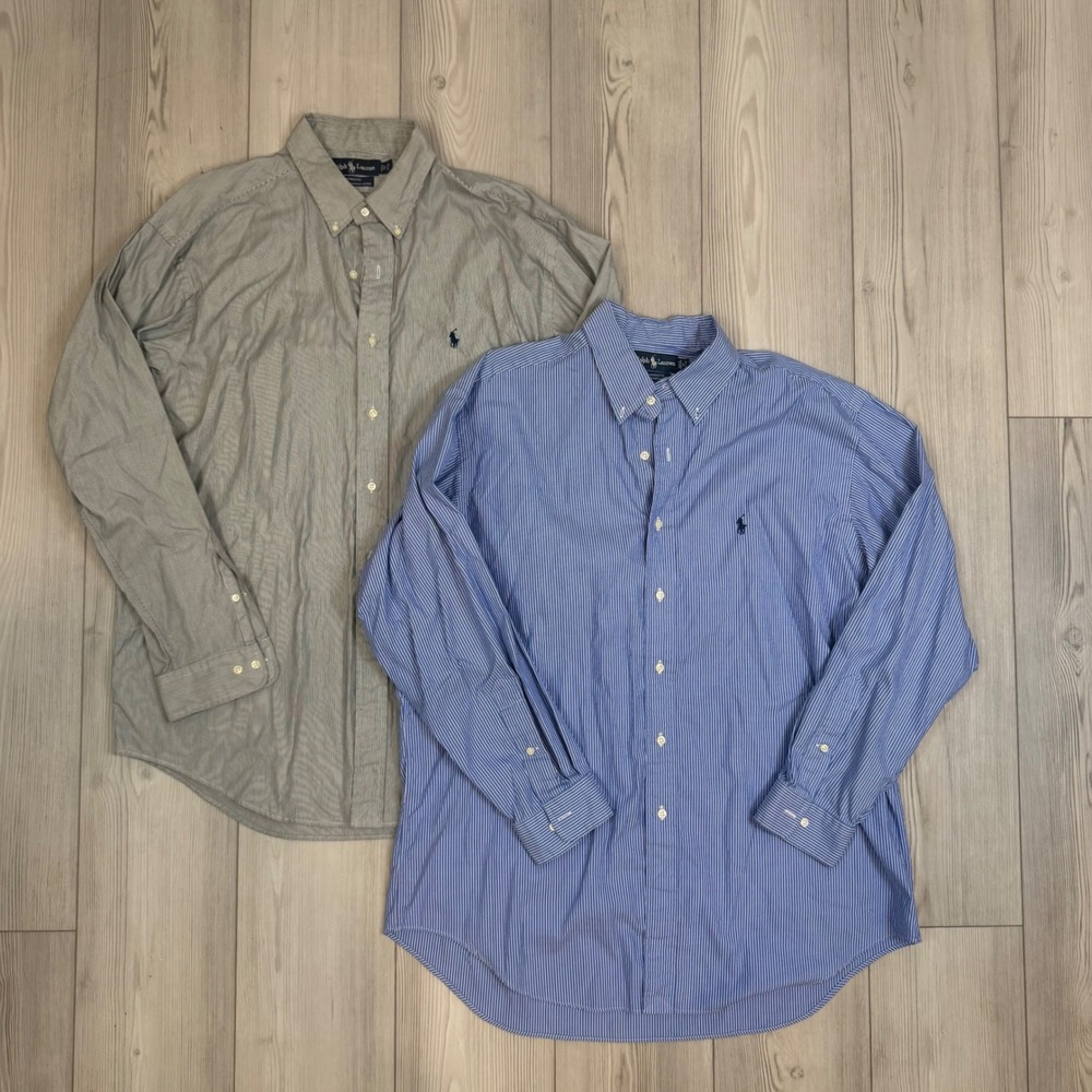 Ralph Lauren Yarmouth Mens 17 34/35 Striped Pinpoint Oxford Shirt Lot of 2